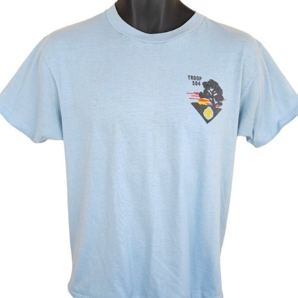 Vintage Boy Scouts T Shirt Mens Size Medium Blue Troop 504 Ohio Chippewa